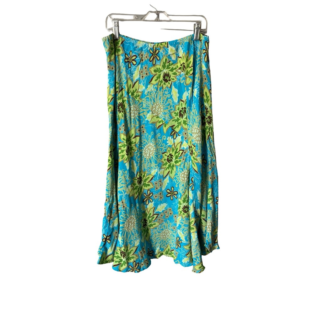 Casual Studio Women XL Turquoise Blue Floral Rayon Maxi Skirt Elastic Waist Boho